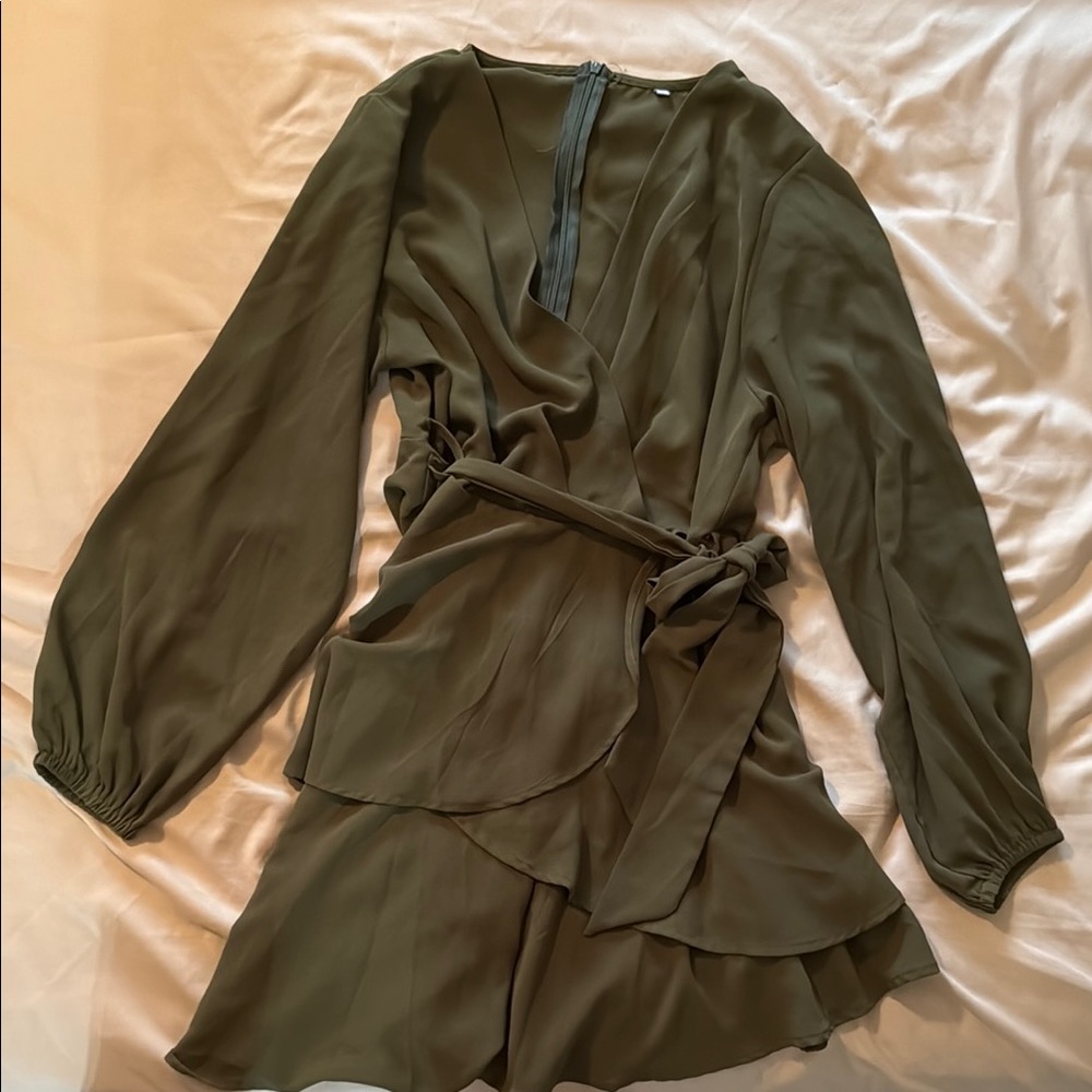 Olive Green Mini Dress with tie